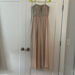 Champagne Beaded Strapless Prom Dress